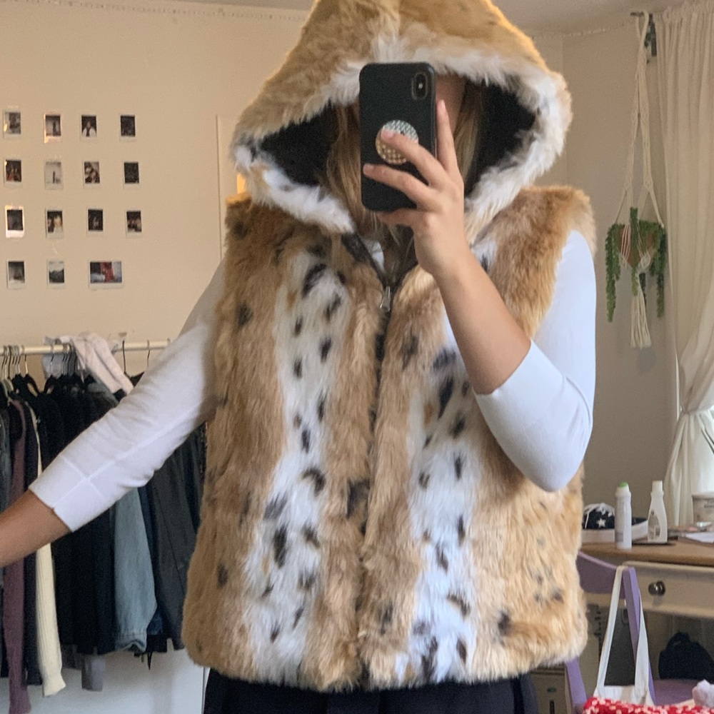 Fur jacket vest in animal print - Picture 5 of 6